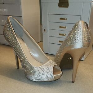 Elegant Rhinestone Peep-Toe Heels